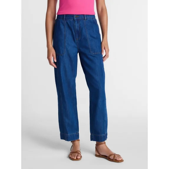 Time and Tru Women's High Rise Drapey Barrel Jeans, 28" Inseam, Sizes XS-XXXL | Walmart (US)