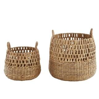 Home Decorators Collection Round Natural Woven Water Hyacinth Decorative Baskets (Set of 2)-BA191... | The Home Depot