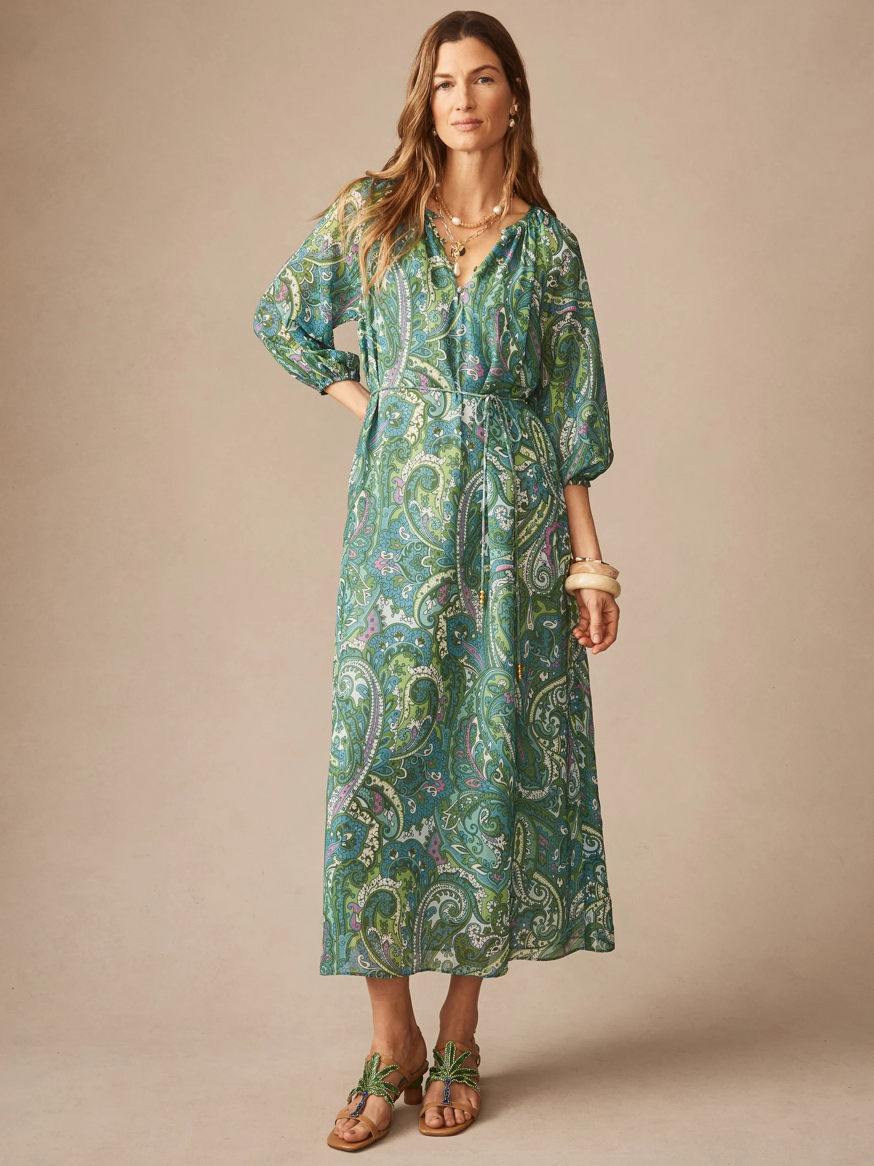 Lt_Blue/Green/Blue Paisley Reverie Mia Dress | Women's Dresses | J.McLaughlin | J.McLaughlin