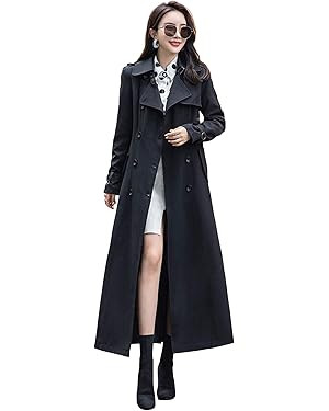 ebossy Women's Double Breasted Duster Trench Coat Slim Full Length Maxi Long Overcoat | Amazon (US)