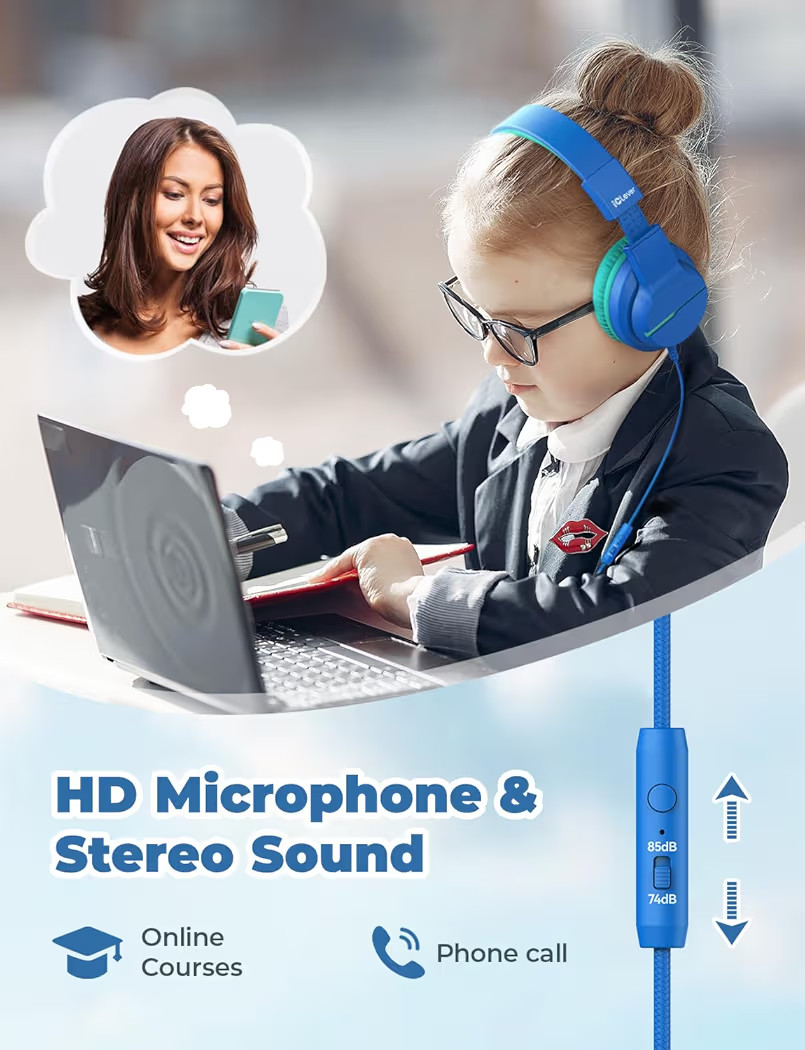 iClever HS19 Kids Headphones with Microphone for School, Volume Limiter 74/85dBA, Over-Ear Girls ... | Amazon (US)