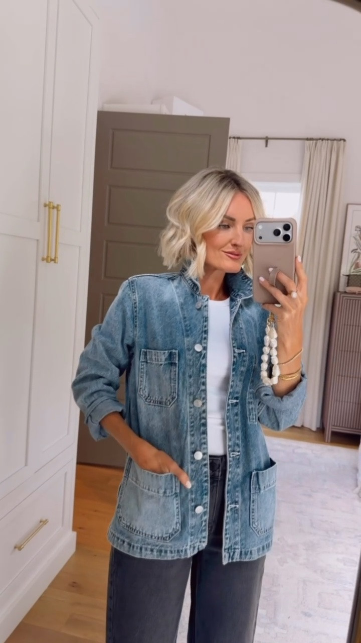 I’ve been loving this denim chore jacket as an easy throw on layer! Such an elevated piece to have! Wearing XS in jacket and top, 25 in jeans. @Quince #quincepartner

Loverly grey, quince fashion finds, neutral capsule wardrobe, black barrel jeans how to style, white tee outfit

#LTKSeasonal #LTKWorkwear