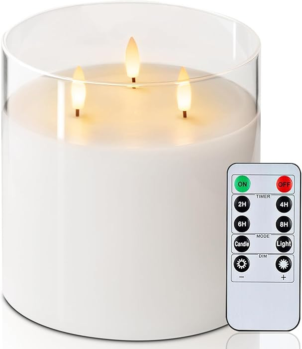 Homemory 6X6'' Extra Large Flameless Candle with 3 Wicks, Glass LED Pillar Candle, Real Wax Batte... | Amazon (US)
