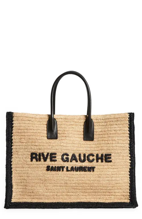 Saint Laurent Large Rive Gauche Logo Woven Tote in Naturale/nero/nero at Nordstrom | Nordstrom