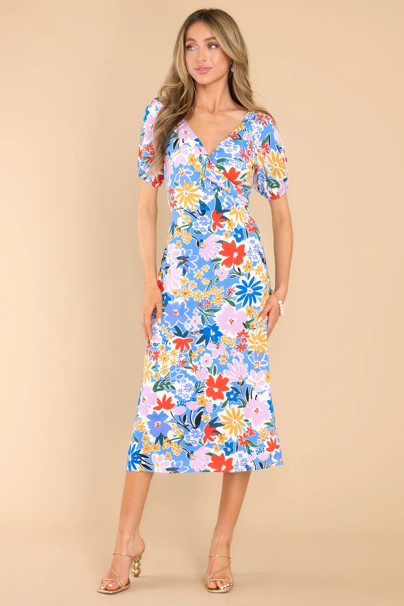 Never Regret Blue Floral Print Midi Dress | Red Dress 