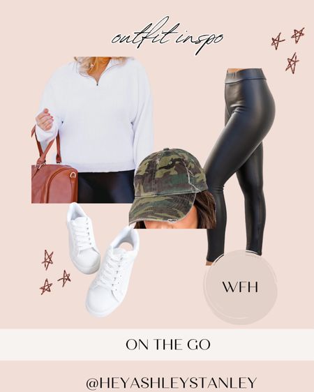 Comfy + easy work from home outfit that can quickly turn into a Starbucks run or a kid pickup outfit | leggings, sweater, leather, faux leather, sweatshirt, white sneakers, baseball cap, hat, basics, athleasure, athletic, errands

#LTKcurves #LTKunder100 #LTKworkwear