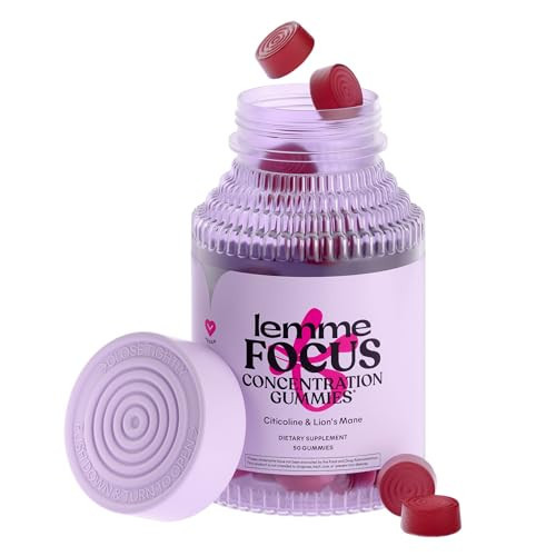 Lemme Focus Concentration & Brain Health Gummies with Cognizin Citicoline, Lion's Mane Mushroom, Vitamin B12 to Support Focus + Concentration - Gluten Free, Caffeine Free, Strawberry (50 Count) | Amazon (US)