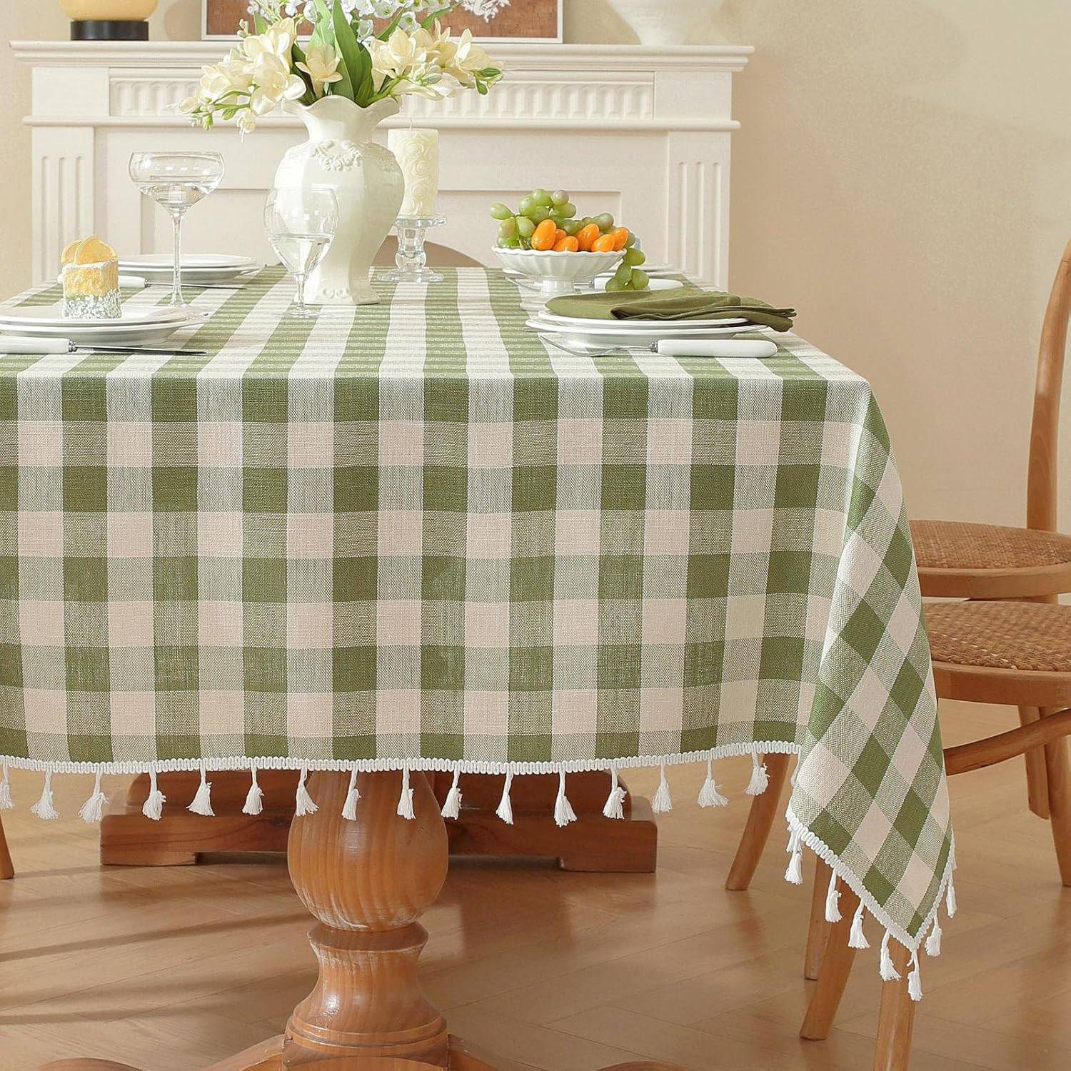 Gingham Tablecloth Rectangular, Tassels Checkered Table Cloth Washable Cotton Linen Plaid Table C... | Amazon (US)