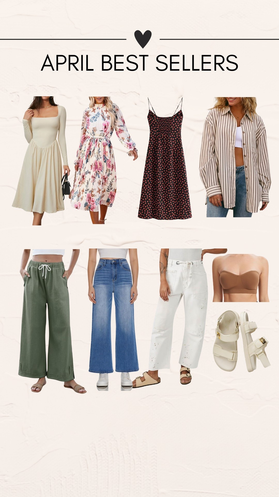 BEIGE DRESS: large, true to size // LONG SLEEVE FLORAL DRESS: large, true to size // BLACK FLORAL DRESS: XL, size up one if you’re curvy // STRIPED BUTTON-UP: XL, sized up for an oversized fit // GREEN PANTS: large, true to size // JEANS: size 10, size down one // WHITE JEANS: size 12, true to size // STRAPLESS BRA: size large, I’m a 36D bra // SANDALS: true to size 

#LTKFindsUnder50 #LTKMidsize #LTKPetite