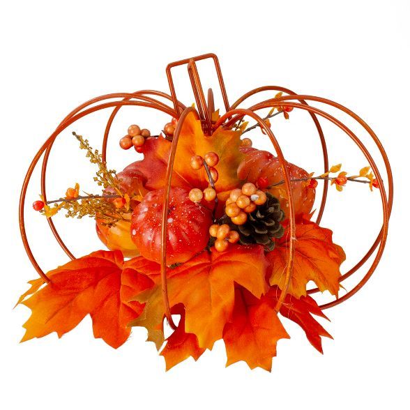 Northlight 12" Autumn Harvest Maple Leaf and Berry Thanksgiving Pumpkin Tabletop Centerpiece | Target