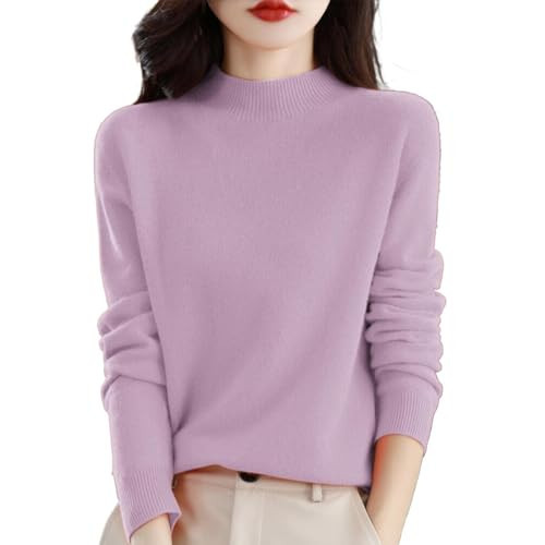 Pink Cashmere Sweater for Women Petite Sweaters Mock Turtleneck Long Sleeve Warm Soft Cozy Pullover Tops Fall Winter Solid Color Dressy Plus Size Casual Clothing Pink Medium | Amazon (US)