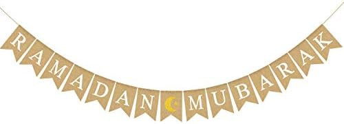 Jute Burlap Ramadan Mubarak Banner with Moon and Star Mantel Fireplace Decoration | Amazon (US)