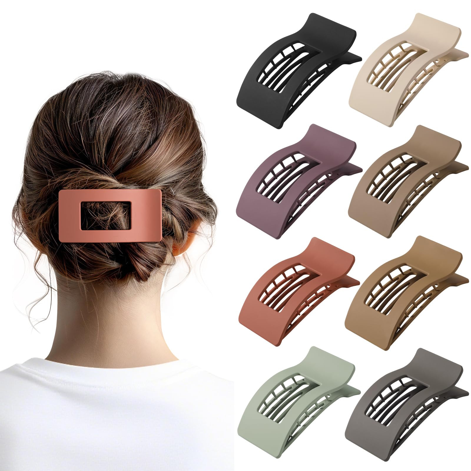 8 Pack French Flat Hair Clips for Women – Large Matte No-Slip Claw clips for Thick & Thin Hair,... | Amazon (US)