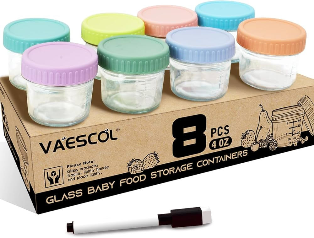 8 Pack Glass Baby Food Storage Containers, 4 oz Baby Food Storage Jars With Lids, Microwave, Dish... | Amazon (US)