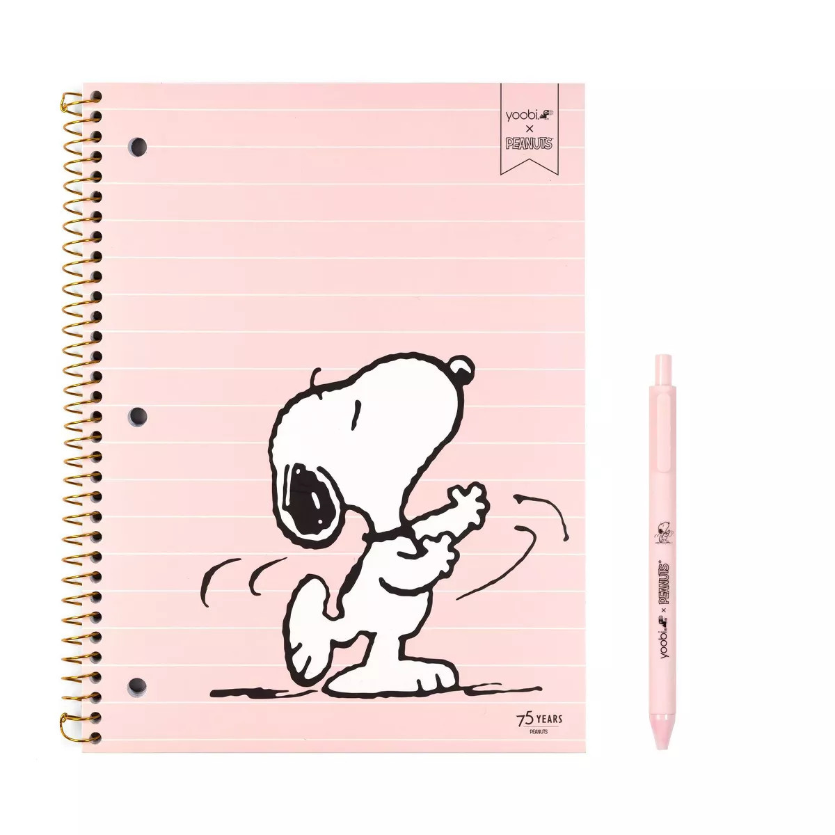 Yoobi 8"x10.5" Peanuts 1 Subject Notebooks Wide Ruled with Pen Pink Snoopy Dance | Target