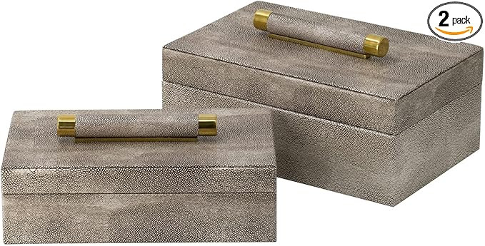 A&B Home Textured Print Decorative Rectangular Boxes with Wrapped Handles - Set of 2 - Taupe Fini... | Amazon (US)