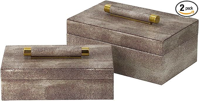 A&B Home Textured Print Decorative Rectangular Boxes with Wrapped Handles - Set of 2 - Taupe Fini... | Amazon (US)