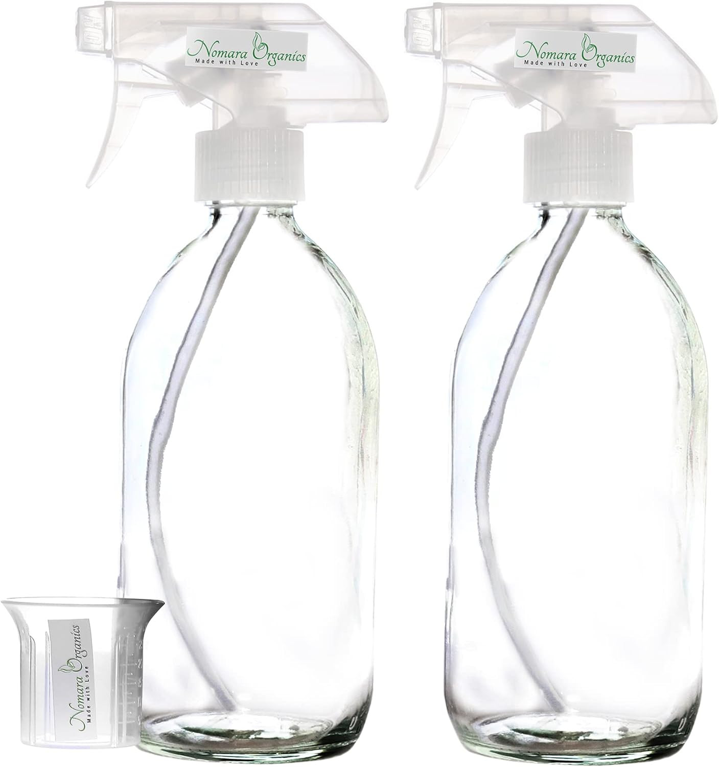 Nomara Organics Clear Glass Spray Bottles with Fine Mist Trigger Pumps, 2 Pack, 500mL. Refillable... | Amazon (UK)