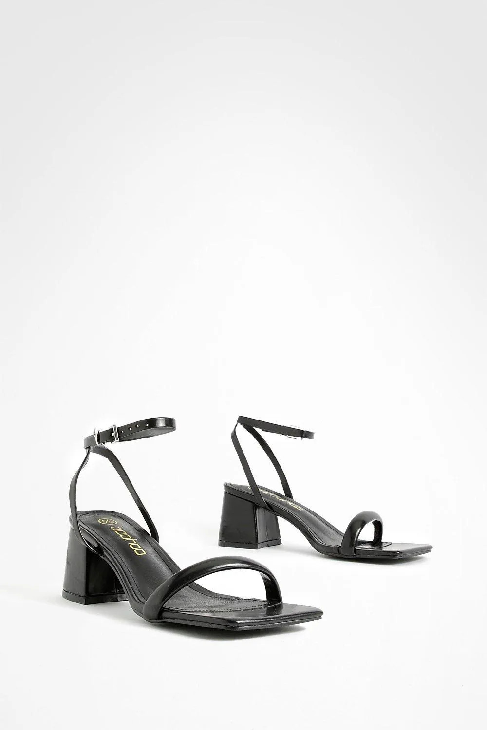 Black Square Toe Block Heel Two Part Heels | Boohoo | Boohoo.com (UK & IE)