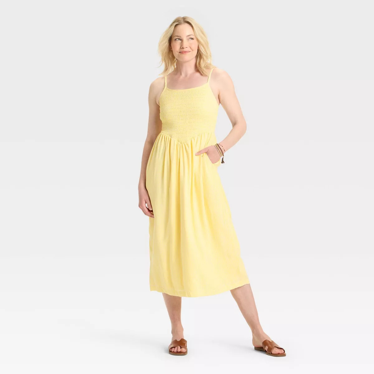 Women's Smocked V-Waist Midi Dress - A New Day™ | Target