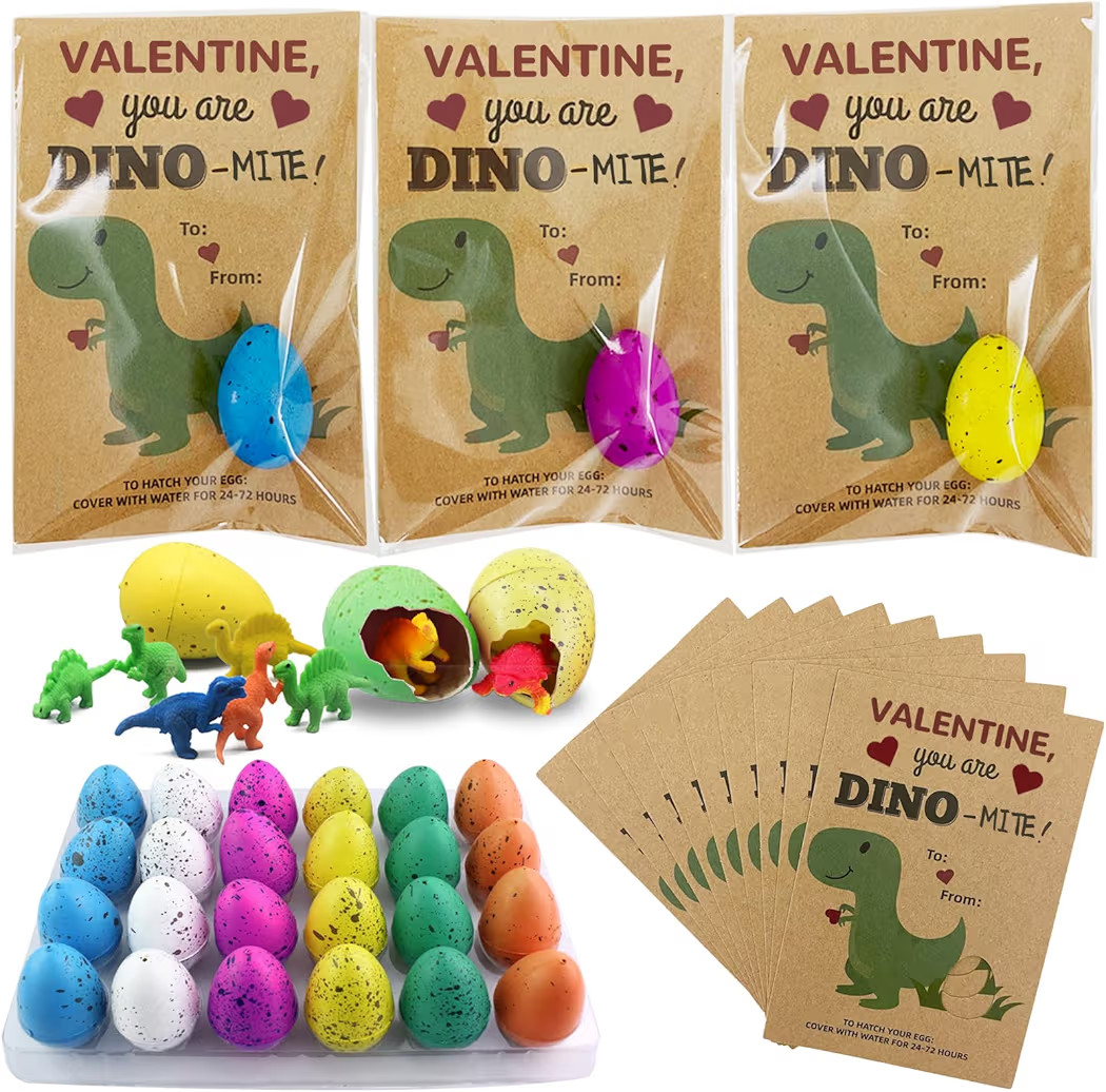 Valentines Day Gifts for Kids - 24 Pack Dinosaur Egg Hatching Card Bulk - Funny Dino Valentine Ex... | Amazon (US)
