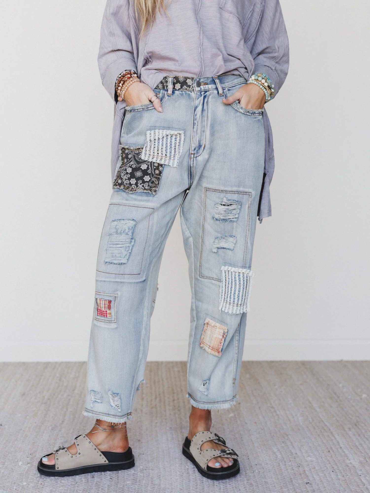 Offshore Patchwork Detail Pants - Denim | Three Bird Nest