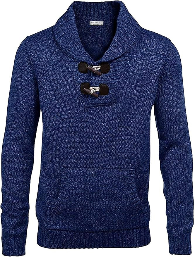 COOFANDY Men's Shawl Collar Pullover Sweater Relaxed Fit Casual Cotton Cable Knit Sweaters with P... | Amazon (US)