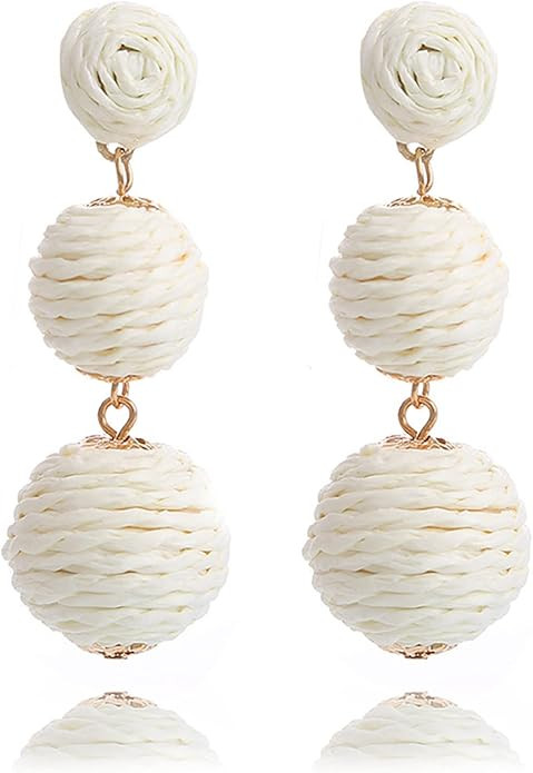 Bohemian Woven Rattan Straw Wicker Raffia Ball Drop Dangle Earring for Women Handmade Lightweight... | Amazon (US)