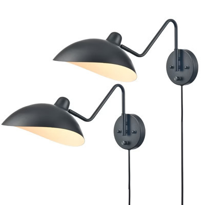 Claxy Set of 2 Modern Black Metal Wall Sconce with On/Off Switch Plug-in or Hardwired Swing Arm Wall Light Fixture | Target
