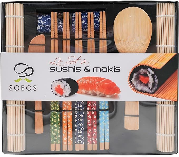 Soeos Beginner Sushi Making Kit, 10 Piece Bamboo Sushi Kit with 2 Bamboo Rolling Mats, 5 Pairs Ch... | Amazon (US)