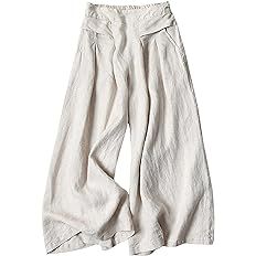 Bianstore Women's Culottes Linen Cropped Wide Leg Pants Elastic Waist Casual Palazzo Trousers wit... | Amazon (US)