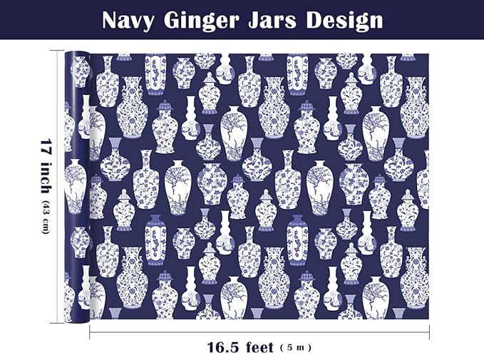 WRAPAHOLIC Navy Ginger Jars Wrapping Paper Roll - Mini Roll - 17 Inch x 16.5 Feet - Blue and Whit... | Amazon (US)
