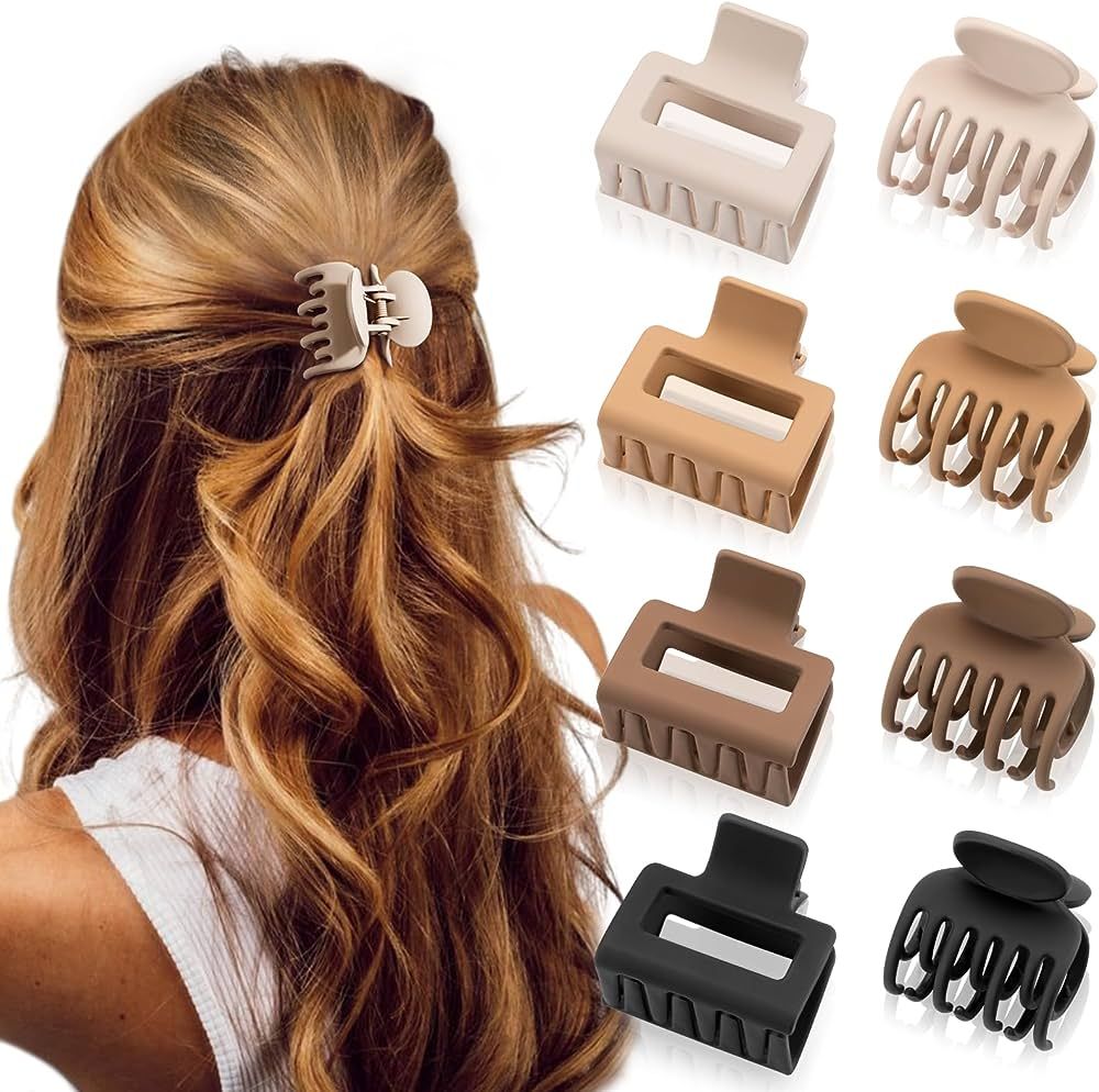 DEPOKA Matte Hair Clips for Women and Girls - Rectangle and Double Row Small Claw Clips for Thin/... | Amazon (US)