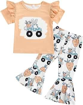 Baby Easter Outfit Toddler Girl Carrot Prints Bunny T Shirt Bell Bottoms Flare Pants Kids Girls E... | Amazon (US)