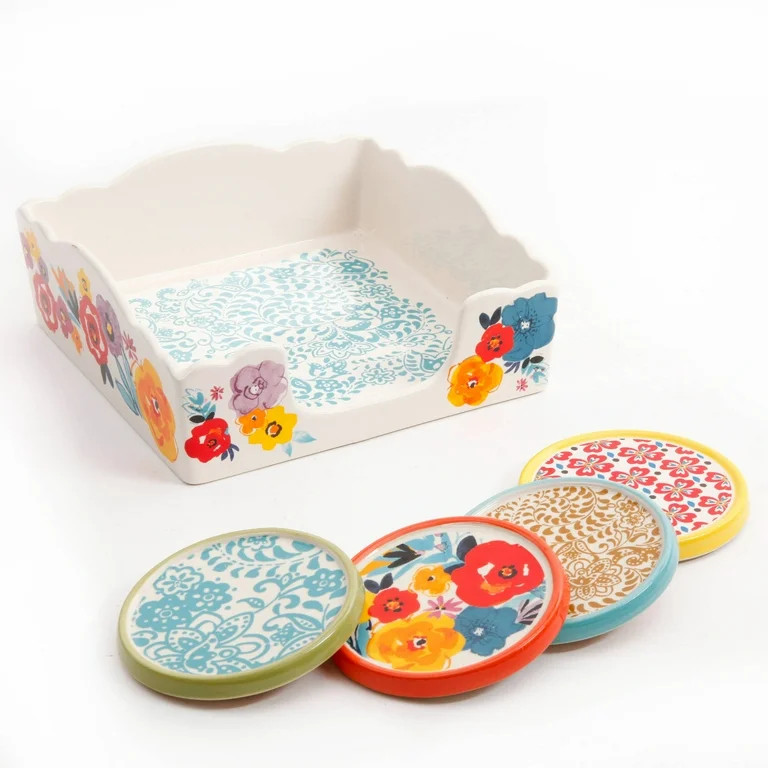 The Pioneer Woman Flea Market Stoneware Coasters & Napkin Box Set | Walmart (US)