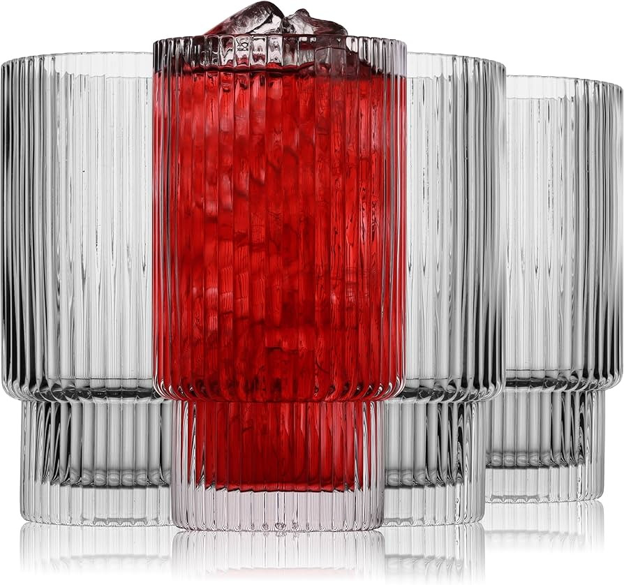 16OZ Ribbed Glassware, Luxurious Glass Drinking Cups with Matching Straws – Vintage Drinking Gl... | Amazon (US)