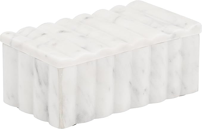 White Marble Storage Box - Contemporary Ridged 7" x 3" Decorative Box with Lid for Home or Office... | Amazon (US)