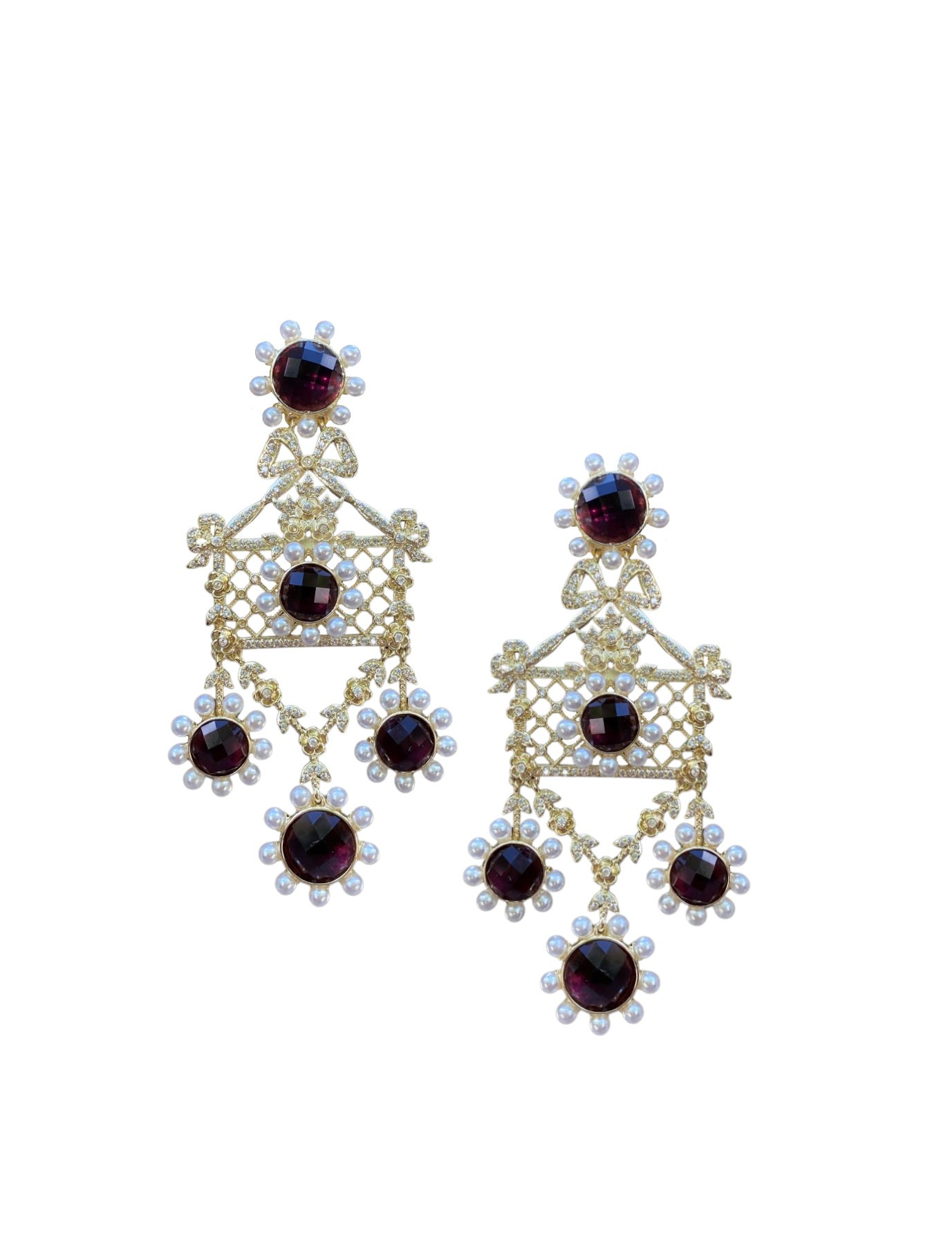 Bordeaux Flower & Pearl Chandelier | Nicola Bathie Jewelry