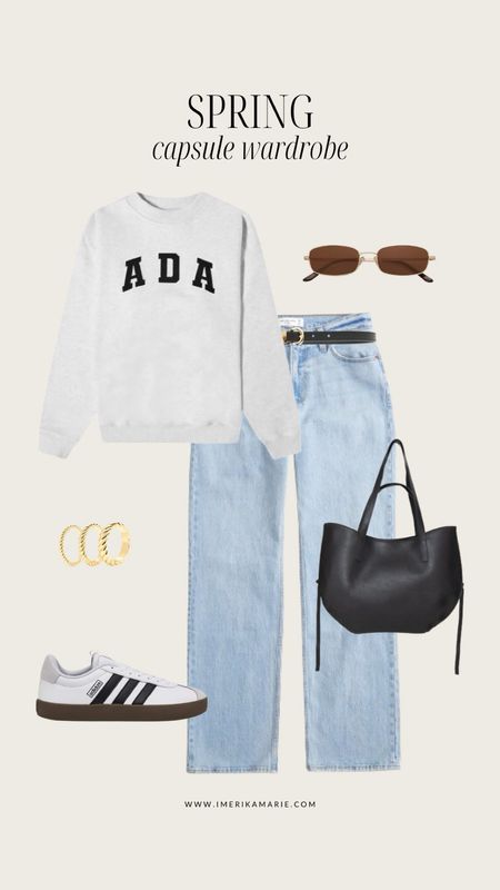 Spring capsule wardrobe. Spring outfit. Adanola sweatshirt. Jeans. Travel outfit. School outfit. Adidas samba. Rings from Modern Gents [Use Code: IMERIKAMARIE25]

#LTKstyletip #LTKSeasonal #LTKfindsunder100