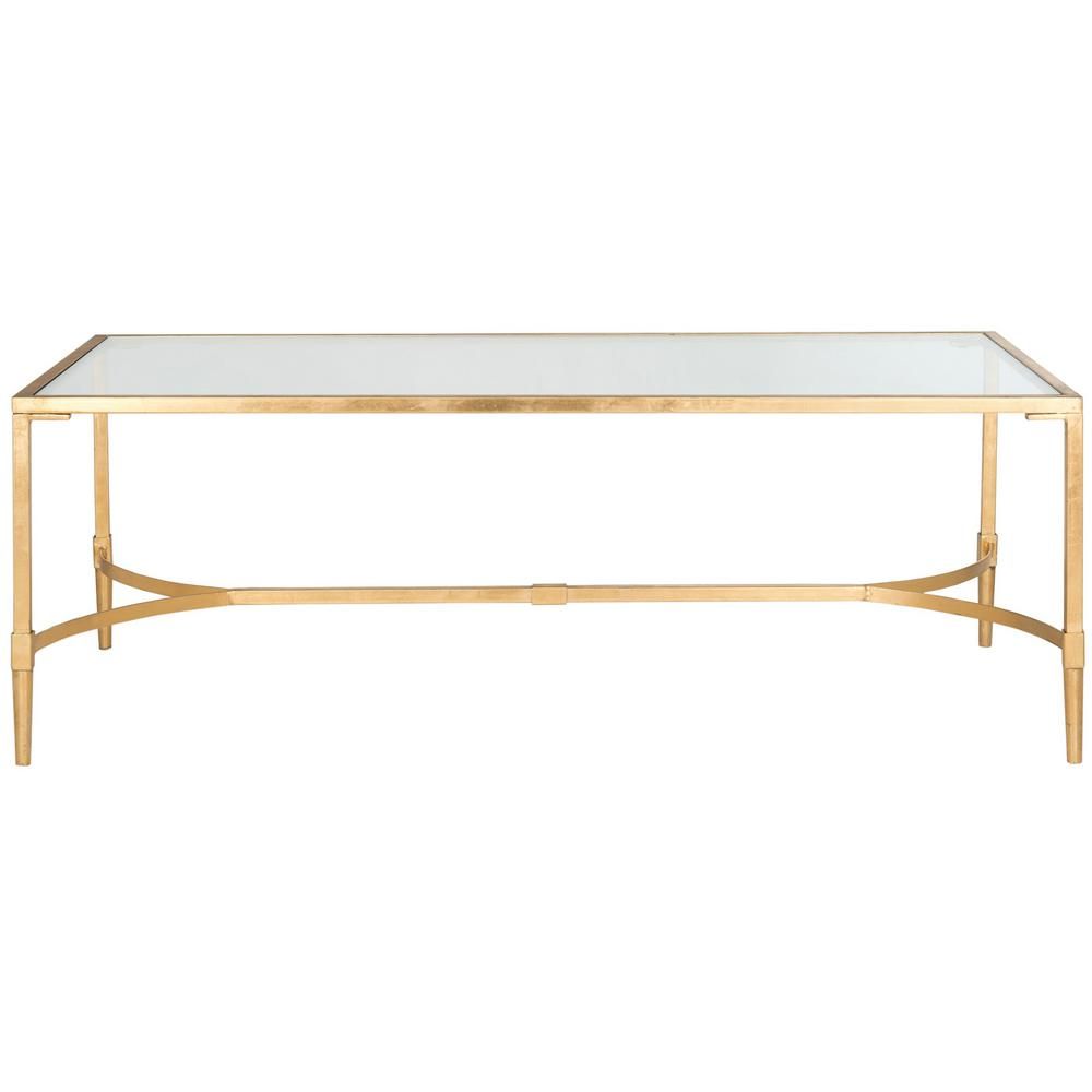 SAFAVIEH Antwan 50 in. Gold/Clear Large Rectangle Tempered Glass Coffee Table-FOX2547A - The Home... | The Home Depot