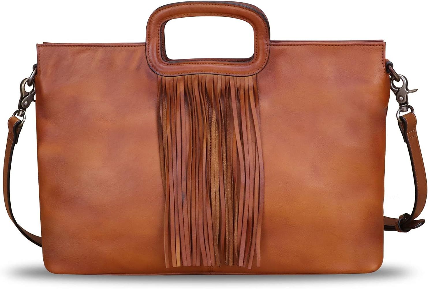 Genuine Leather Handbags for Women Handmade Tassel Purses Top Handle Bag Vintage Style Real Leath... | Amazon (US)