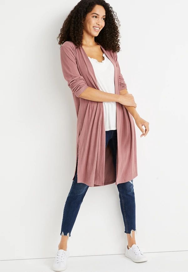 Pink Ribbed Duster Cardigan | Maurices