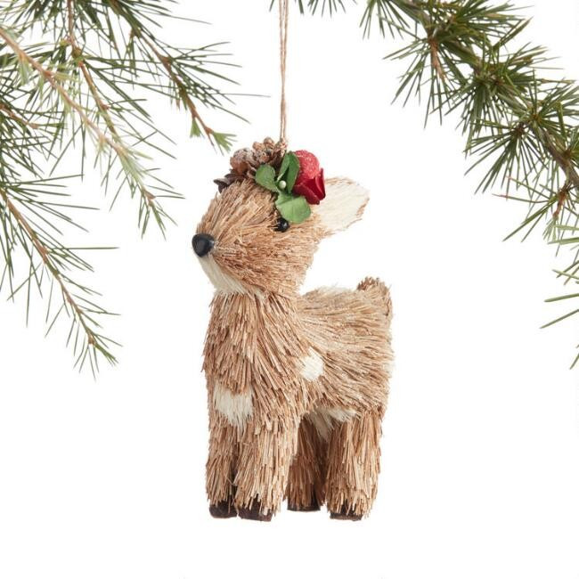 Natural Fiber Deer with Flower Crown Ornament | World Market