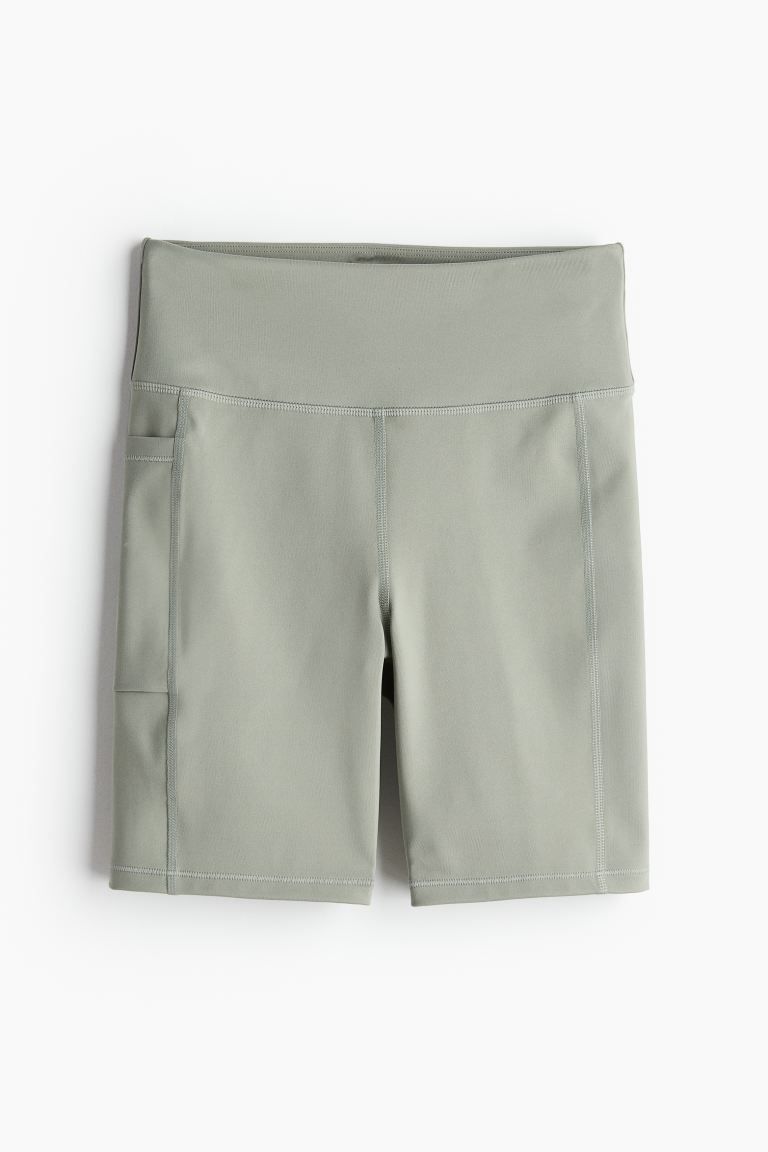 DryMove™ Sports Bike Shorts with Pocket - Light khaki green - Ladies | H&M US | H&M (US + CA)