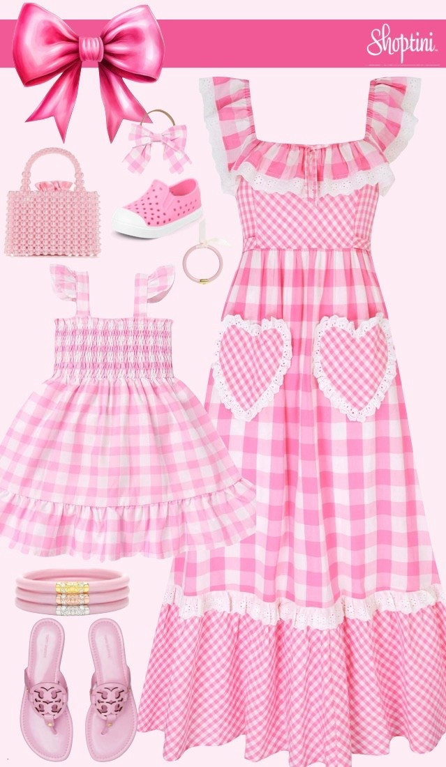 Pretty and pink! Loving this nostalgic pink gingham silhouette with apron like heart pockets that can easily be styled to match your mini for tea parties, farm photos, birthday parties and more! 

#LTKParties #LTKFamily #LTKKids