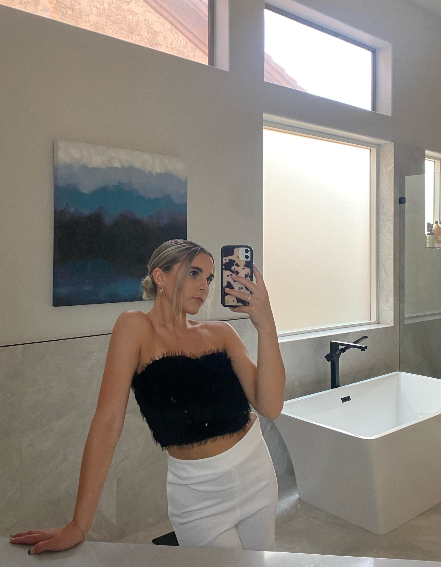 This fuzzy top is sooo cute and I always get so many compliments when I wear it out! 🖤 Great piece to elevate any outfit. The white pants can be dressed up or down. Paired this dinner outfit with black heels and gold hoops for this sleek, pulled together look. 
Top | Small - could’ve gone extra small!
Pants | XS/0

#LTKunder100 #LTKfit #LTKstyletip