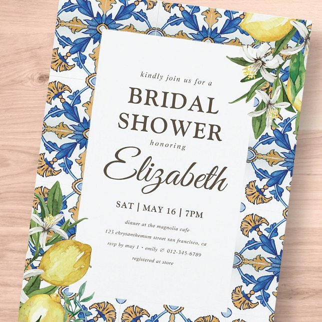 Bridal Shower Vintage Lemon Foliage Mediterranean Invitation Postcard | Zazzle