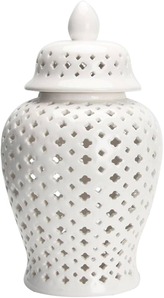 VOSAREA Ginger Jar Traditional Pierced Ginger Jar with Lid Ceramic Vase Carved Lattice Decorative... | Amazon (US)