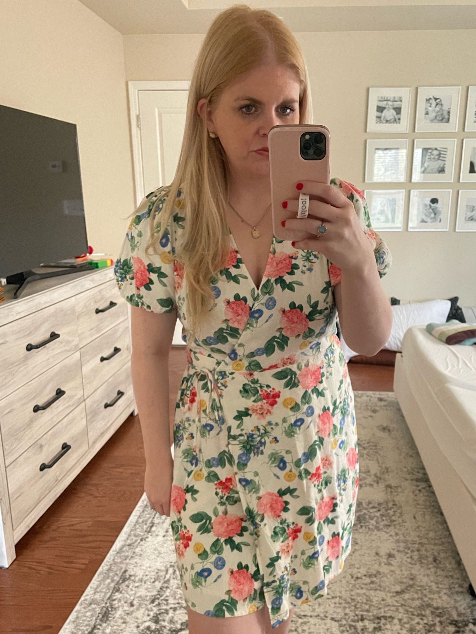 The dress I wore in today's video is so cute! I love the wrap silhouette and floral print. My toddler has a shirt to match. 

#LTKunder50 #LTKFind