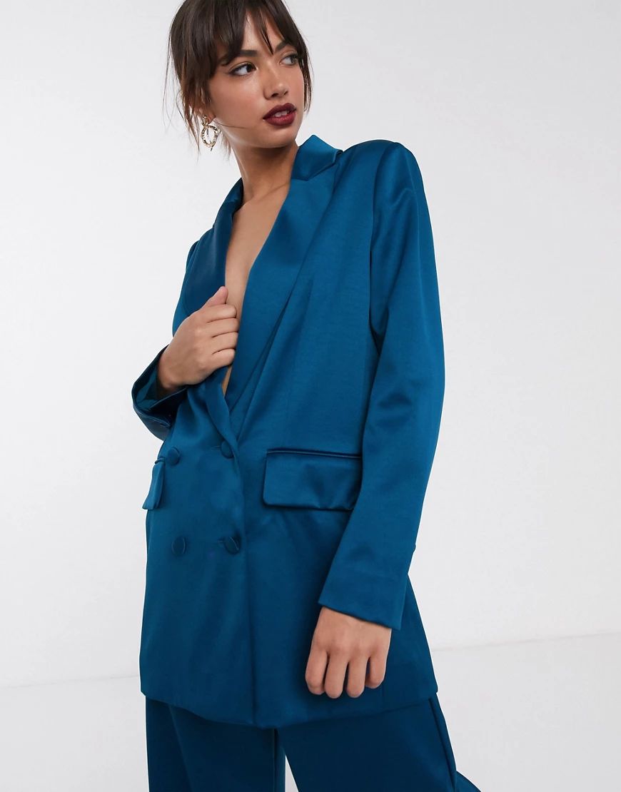 ASOS EDITION double breasted blazer in satin-Green | ASOS (Global)